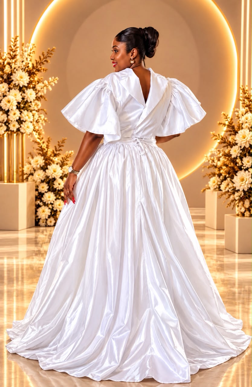 White Satin Ball Gown - Image 2